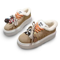 Miu Miu Winter Sneakers Platform Suede Sand