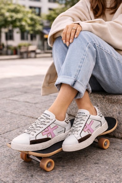 Женские кеды Premiata Outdoor Skateboard White/Pink