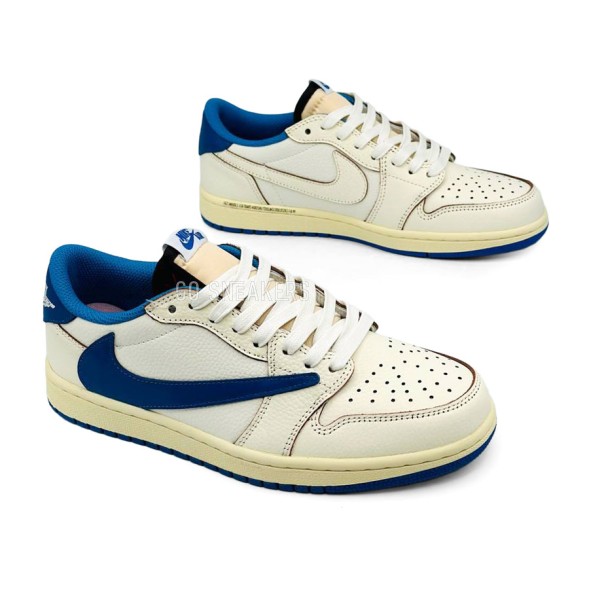 Мужские кроссовки Travis Scott x Fragment x Nike Air Jordan 1 Low OG White/Blue